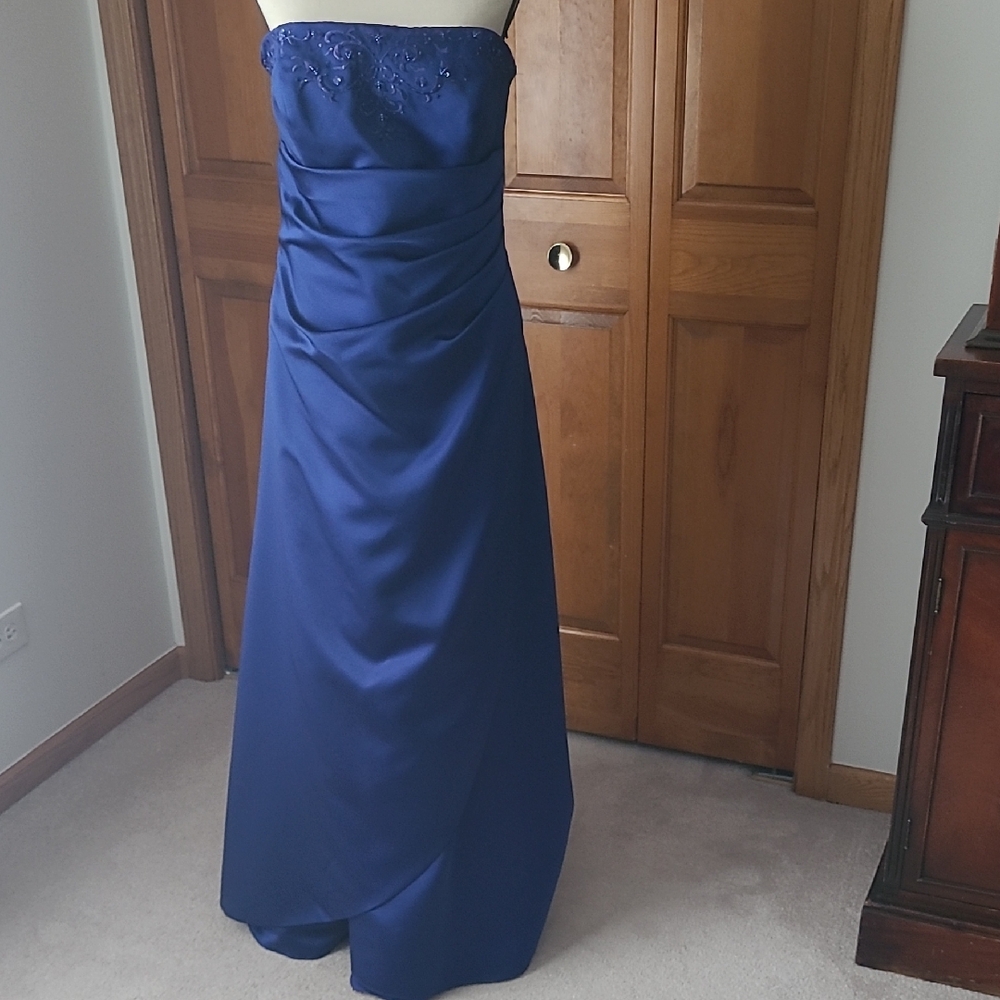 David's Bridal Strapless Navy Dress